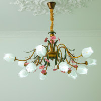 Lustre à fleurs vintage français en verre pour salle à manger, salon, chambre à coucher en style ferme, LED à intensité variable