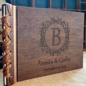 Livre de messages de mariage en bois Souvenir de connexion pour les mariages et anniversaires <span class=keywords><strong>Album</strong></span> photo avec commentaires d'invité Cadeau d'anniversaire - Product Image 1