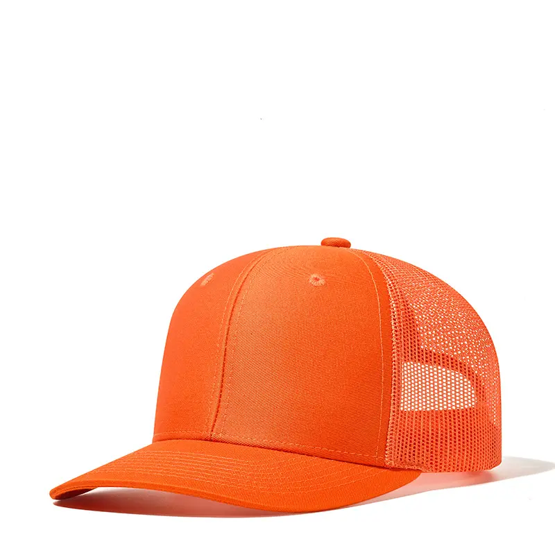 Usine OEM personnalisé coton tissu casquette de baseball été maille respirant camion chapeau hommes extérieur chapeau Orange camionneur chapeau