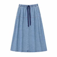 Falda Maxi Vaquera Azul para Mujer, Estilo Americano Relajado, con Cordón Ajustable y Diseño Empalmado