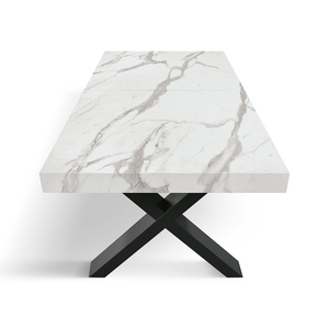 Statuary Marble Effect <b>Dining</b> <b>Table</b> With Black Crossed Legs Internal Use Mdf Base Melamine Top - Product Image 3