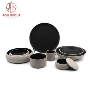 Set di Stoviglie Zen Nero Moderno Minimalista ed Elegante, Ciotole e Piatti in Ceramica Smaltata Kaki e Nera <span class=keywords><strong>per</strong></span> Ristoranti, Banchetti e Caffè - Product Image 6