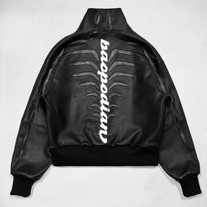 <span class=keywords><strong>Chaqueta</strong></span> <span class=keywords><strong>de</strong></span> <span class=keywords><strong>cuero</strong></span> para <span class=keywords><strong>hombre</strong></span> con cremallera, bordado, parches <span class=keywords><strong>de</strong></span> <span class=keywords><strong>cuero</strong></span>, cintura elástica y puños, estilo boxy, para motociclismo, con estampado personalizado, para invierno - Product Image 4