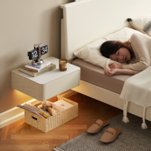 M7024 Muebles <span class=keywords><strong>de</strong></span> Dormitorio Mesita <span class=keywords><strong>de</strong></span> <span class=keywords><strong>Noche</strong></span> <span class=keywords><strong>de</strong></span> Madera Maciza Estilo Crema <span class=keywords><strong>de</strong></span> Roble Flotante Colgada a la <span class=keywords><strong>Pared</strong></span> - Product Image 2