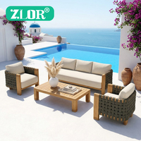 Ensemble de canapés d'extérieur de luxe moderne en bois massif et rotin tressé, durable et écologique, pour hôtels, complexes hôteliers, piscines, jardins et patios
