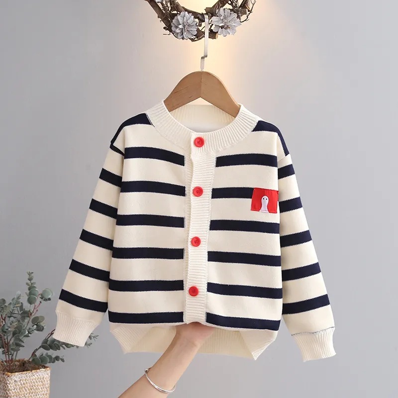 Beige[ patchwork striped cardigan]