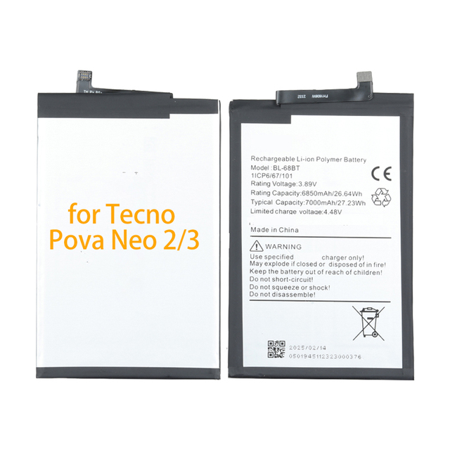 BL-68BT Lh6n Mobile Cell Phone Lithium Rechargeable Battery 7000mAh Cell Phone Battery for Tecno Pova Neo 2 3