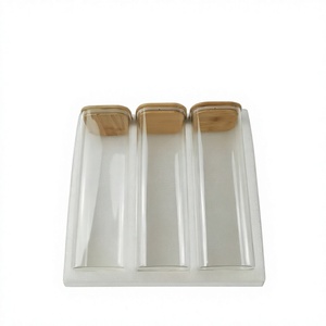 Set 3-Piece Minimalist Square <b>Glass</b> Jars Bamboo Lid Large Capacity Sealed -<b>Food</b> <b>Storage</b> Containers for Camping Kitchen Use - Product Image 4