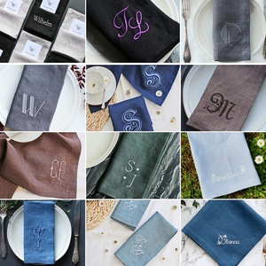 Custom Monogram Embroidered Hemstitch Cotton <b>Linen</b> Napkin Handkerchief for Dining <b>Table</b> Fabric <b>Cloth</b> Wedding Napkins Placemats - Product Image 6