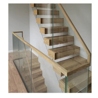 Rambarde — escalier flottant d'intérieur moderne de luxe, en bois, autocollante en verre stratifié