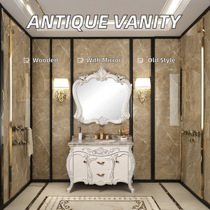 Châu Âu cổ điển thiết kế cổ phòng tắm vanities đồ nội thất bằng gỗ rắn với tủ đá cẩm thạch cho khách sạn và biệt thự - Product Image 3