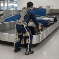 Exosquelette ergonomique professionnel à fixation dorsale avec assistance électrique pour la levée de charges industrielles et l'optimisation logistique