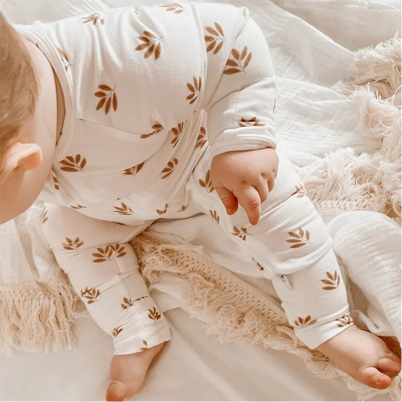 Kustom Anak-anak Dua Ritsleting Viscose Bayi Footie Piyama Romper Zipsuit Pakaian Baru Lahir Lengan Panjang Musim Dingin Pakaian Bayi Romper Bambu