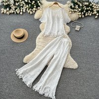 Ensemble 2 pièces élégant pour femme, style navetteur, avec découpes et franges, coupe ajustée, vêtement de mode
