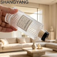 Bouteille diffuseur de parfum en verre gaufré de 150 ml, cylindrique, vide, avec bouchon doré et boîte cadeau pour parfum d'ambiance