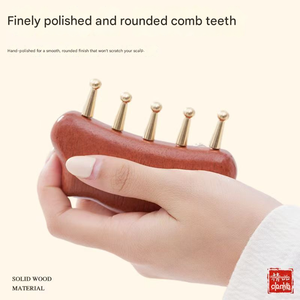 Peigne en bois massif <span class=keywords><strong>naturel</strong></span> et laiton, outil Gua Sha antistatique pour lifting du visage, portable pour usage domestique - Product Image 2