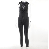 Nouvelle combinaison ajustée en tricot délavé sexy personnalisée pour femmes col en V profond taille haute coupe ajustée avec ceinture combinaison