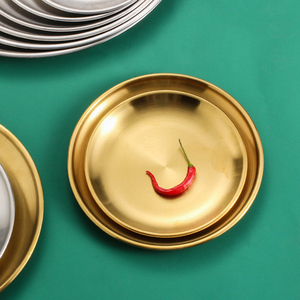 Assiettes rondes en acier inoxydable coréen, incassables et lavables au lave-vaisselle, idéales pour salades, cornichons et repas – Vente en gros - Product Image 2