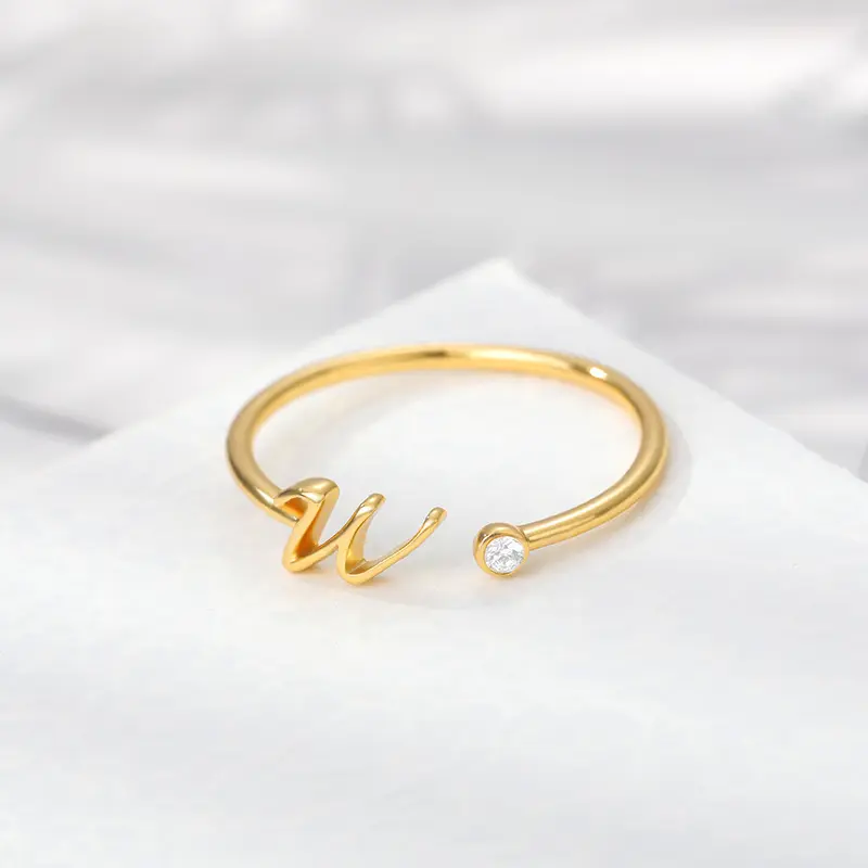 Resizable Knuckle Fashion Initial Gold Plated Letter Finger Ring Adjustable Stainless Steel Diamond Women Fashion Accessories