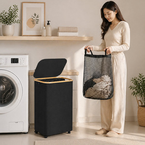 Collapsible Laundry <b>Basket</b> <b>Large</b> Black 41x33x81 Cm Oxford Fabric <b>Storage</b> Organizer <b>For</b> Bedroom Bathroom - Product Image 1