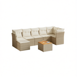 Set Divano da Giardino in Rattan Beige 6 Posti Arredamento da Esterno Resistente alle Intemperie Design Contemporaneo - Product Image 1