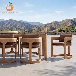 Set da Pranzo per Esterni in Legno di Teak Massiccio, Arredamento da Giardino di Lusso Moderno, Tavolo e Sedie per Hotel, Ville e Resort - Product Image 1