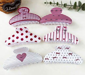 Pinces à cheveux à rayures écossaises et pois, mignonnes et élégantes, demi-rondes imprimées, antidérapantes, accessoires pour cheveux pour femmes - Product Image 1