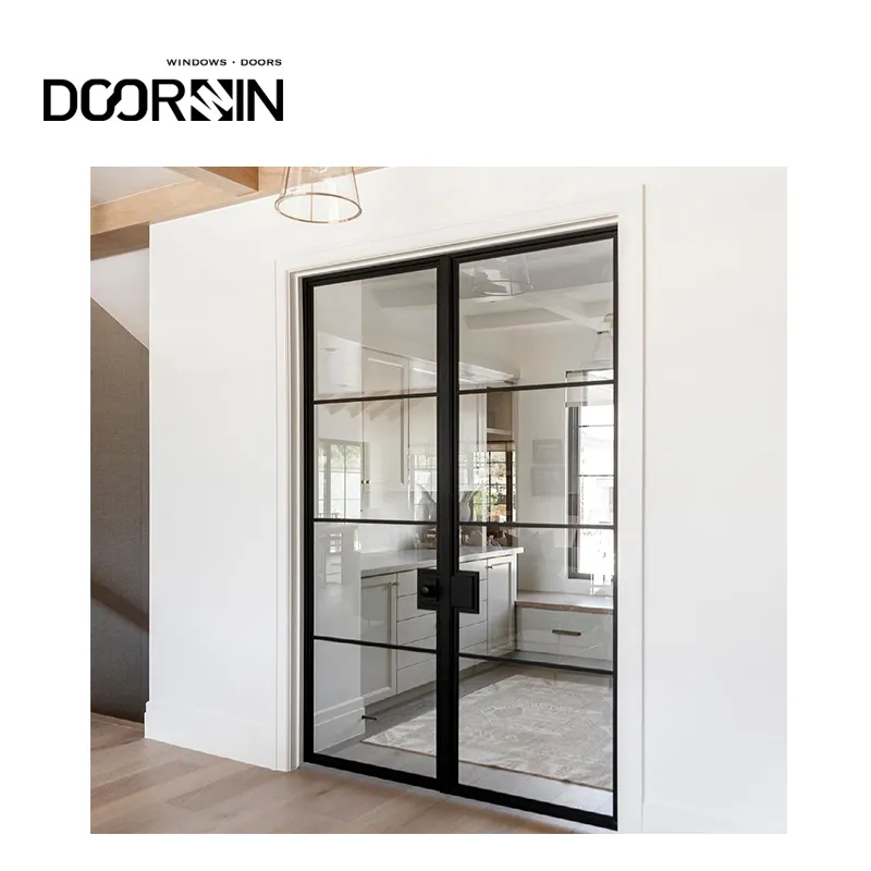 Doorwin निर्माता आधुनिक डबल बाहरी/आंतरिक ग्रिल दरवाजा डिजाइन ग्लास गढ़ा लोहे के दरवाजे