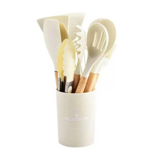 2024 nóng bán tùy chỉnh 12 cái Silicone đồ dùng nhà bếp với tay cầm bằng gỗ 12 cái công cụ nấu ăn Thìa bộ - Product Image 5