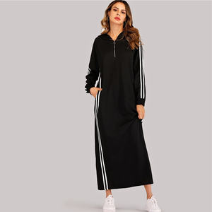 Vestido informal deportivo de manga larga para <span class=keywords><strong>mujer</strong></span>, vestido negro a rayas con cremallera y capucha - Product Image 6