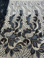 Tissu en dentelle pleine perles couleur violet foncé NI.AI avec broderie de sequins et perles, couleur de fond luxueuse pour mariages et fêtes LY6496