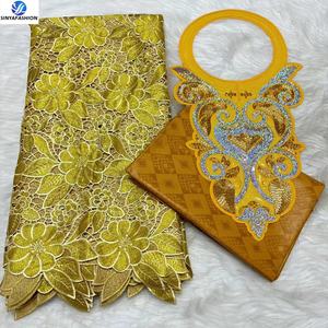 Sinya Nouveau Style Broderie <span class=keywords><strong>Bazin</strong></span> Riche Brocart 100% Coton <span class=keywords><strong>Brode</strong></span> Dentelle Avec Guipure Cordon Dentelle Tissu 2.5 Yards + 2.5 Yards - Product Image 3