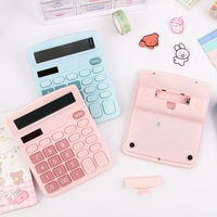 Calculatrice de Bureau 12 Chiffres, Grand Écran LCD, Double Alimentation Électronique (Rose et Bleu)
