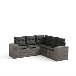 Conjunto de Sofás de Jardín de Ratán Gris Oscuro, 6 Plazas, Diseño Contemporáneo para Exteriores - Product Image 1