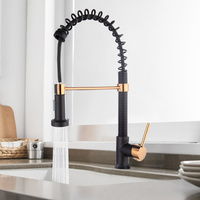 Robinet de cuisine de haute qualité pour eau chaude et froide, en cuivre, avec douchette extractible, noir et or