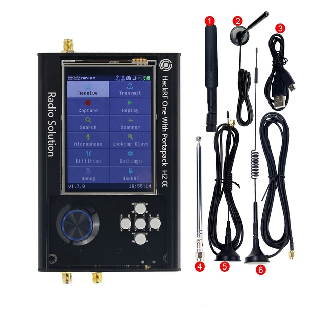 PortaPack H2 + HackRF One R9 V2.0.0 + 5 Antennas + Data Cable 1MHz-6GHz SDR Radio Assembled.