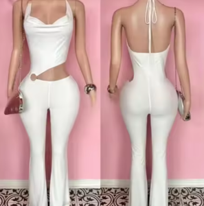 Viviblook Z718JP01 Sexy mujer de talla grande monos elegante Sexy elástico hueco Halter encaje hasta sin mangas One Pice mono - Product Image 1