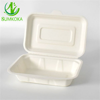 Boîtes à emporter rectangulaires jetables en fibre de bagasse pour restaurant et fête, contenants alimentaires à clapet pour plats à emporter