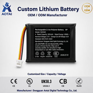 Batterie au lithium personnalisée <span class=keywords><strong>500</strong></span> mAh 3,7 V 502540 avec plus de <span class=keywords><strong>500</strong></span> cycles pour l'audio portable et les moniteurs de santé DIY - Product Image 1