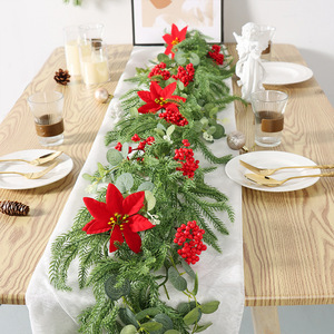 Guirnalda navideña fácil de conseguir con bayas rojas y flores de 2 m para decoración de pared del hogar - Product Image 4