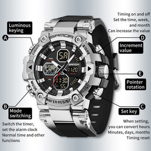 SANDA 3369 <b>Teenager</b> <b>Watch</b>, Multifunctional Chronograph Alarm Wristwatch, Sports Waterproof Dual Display Electronic <b>Watch</b> - Product Image 2