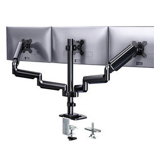 Bras de <span class=keywords><strong>moniteur</strong></span> triple ergonomique réglable <span class=keywords><strong>en</strong></span> <span class=keywords><strong>hauteur</strong></span> pour 3 moniteurs avec support de bureau <span class=keywords><strong>en</strong></span> acier robuste - Product Image 1