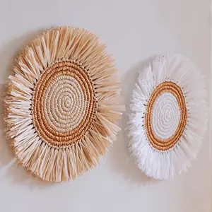 Natural Color Straw Woven Wall Basket Set Boho Styled Baskets All Natural Home Decor