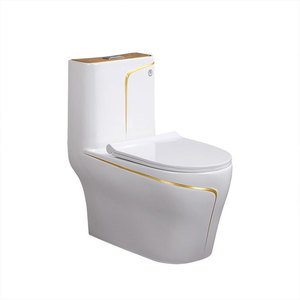 WC monobloc à siphon, grand diamètre, <span class=keywords><strong>noir</strong></span> et doré, sanitaire - Product Image 1