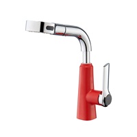 Robinet de lavabo de salle de bain moderne minimaliste à poignée unique en laiton brossé avec cartouche céramique, à poser sur le plan, pour eau chaude et froide