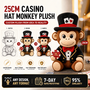 Jouet en peluche singe chapeau haut de forme de casino personnalisé, commande en gros, peluche douce, animal en peluche, OEM ODM, cadeau promotionnel de Noël - Product Image 3