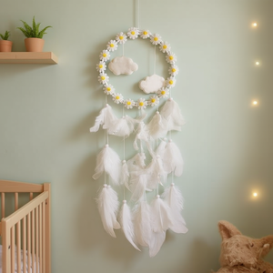 Attrape-rêves en plumes blanches de 16 cm, décoration murale pour chambre d'enfant - Product Image 2