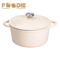 Set Peralatan Masak Dapur Rumah Warna Krem Putih Minimalis Ramah Lingkungan Berlapis Enamel dari Besi Cor, Panci dan Wajan, Casserole