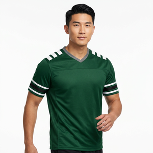 Camiseta de Fútbol de Manga Corta con Cuello en V Verde para Niños, Diseño Estampado, Absorbente de Humedad, Poliéster, Ajuste Atlético, Diseño a Rayas, Personalizable para Equipos - Product Image 1