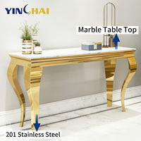 Table console moderne en métal doré de style nordique avec plateau en marbre pour salon, entrée et couloir - Meuble multifonctionnel et durable